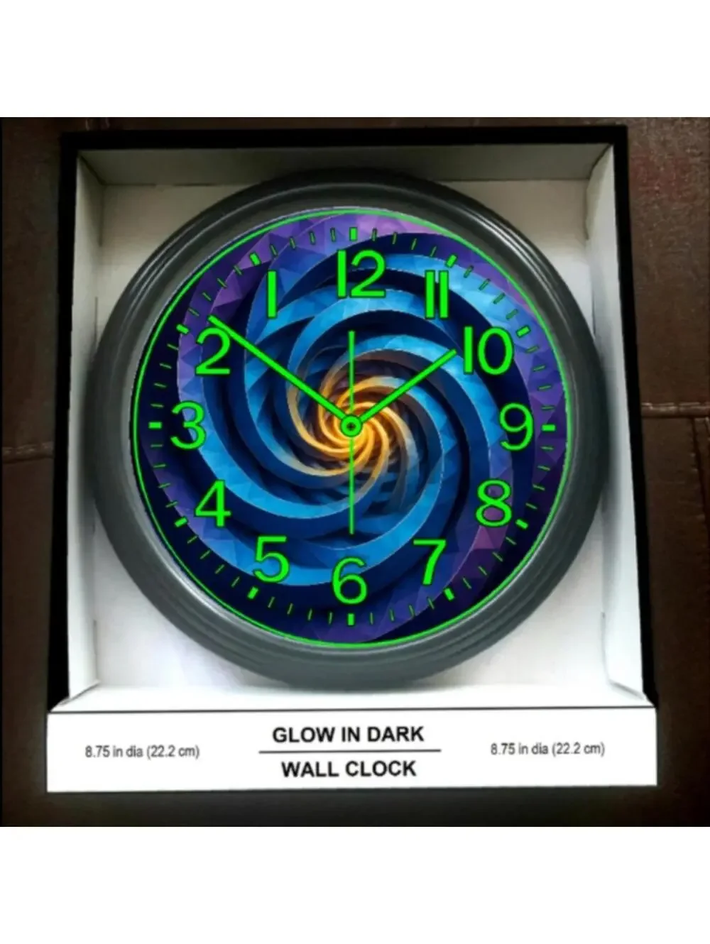 Glow-in-Dark Reverse Ticking Wall Clock 3D Dimensional New!